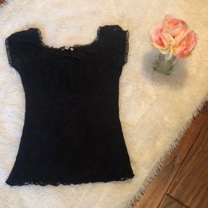 Moa Moa Black Lace Short Sleeve Top Size M